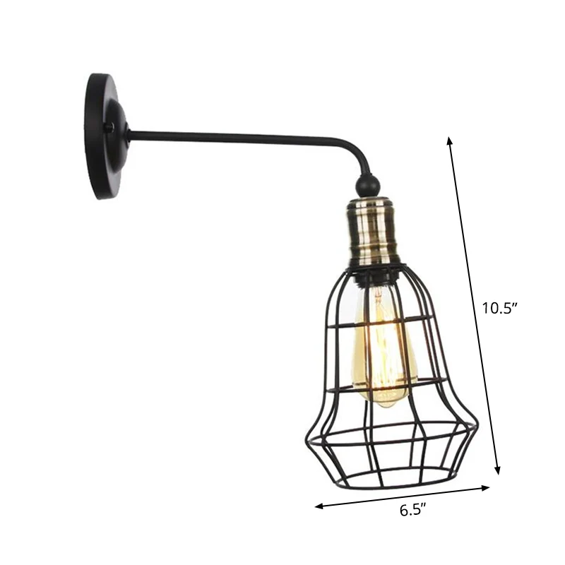 Rustic Bell/Sphere Cage/Flared Wall Light 1-Light Ijzer Wall Lamp Fixture Black Dinging Room Black
