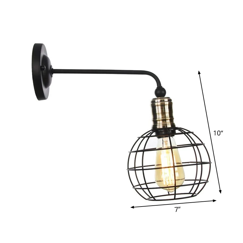 Rustic Bell/Sphere Cage/Flared Wall Light 1-Light Ijzer Wall Lamp Fixture Black Dinging Room Black