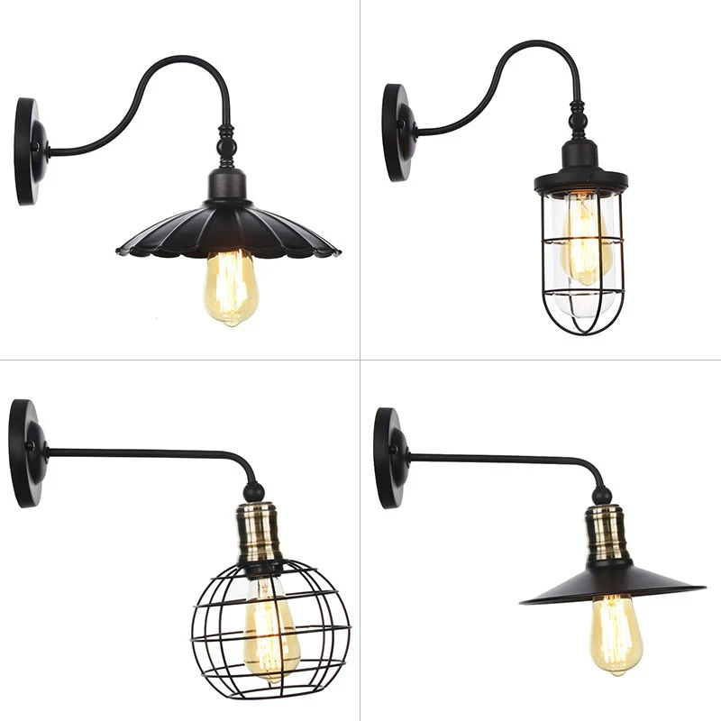 Rustic Bell/Sphere Cage/Flared Wall Light 1-Light Ijzer Wall Lamp Fixture Black Dinging Room Black