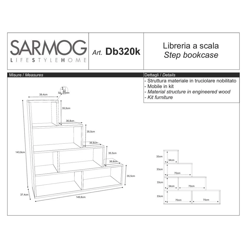 Scala Bookshelf H144 X L150 4 levels Ivoor Oxide finish Sarmog
