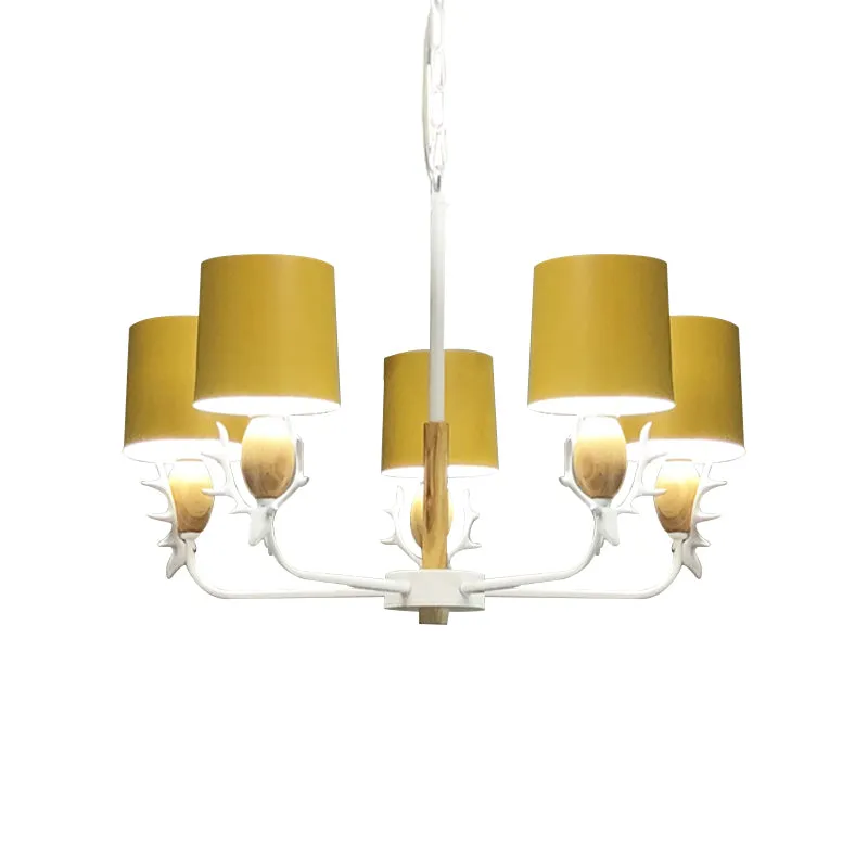 Scandinavian Deer Horn Hanging Lights Metalen Wood Chandelier Light Living Room Yellow
