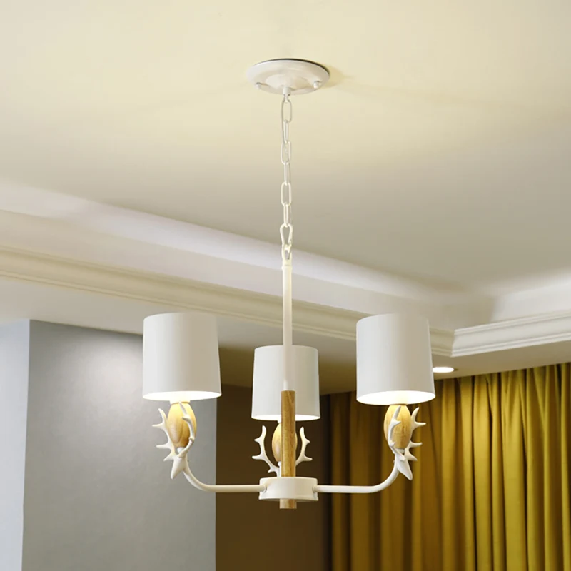 Scandinavian Deer Horn Hanging Lights Metalen Wood Chandelier Light Living Room Yellow