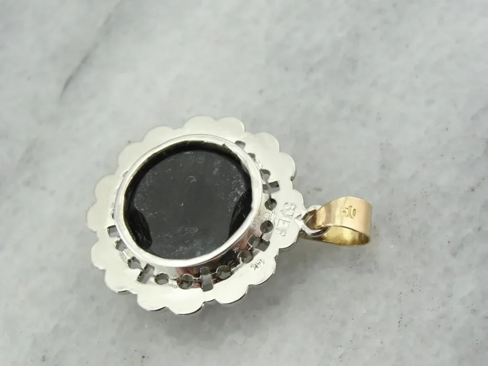 Silver and Verguld Cat's Eye and Marcasite Pendant