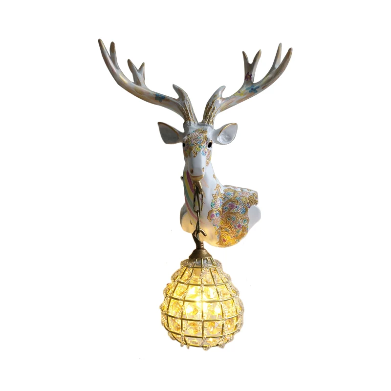 Silver/White/Gold Globe Sconce Lamp Traditional Crystal 1 Light Indoor Wall Mount Lighting Deer Deco, Right/Left White