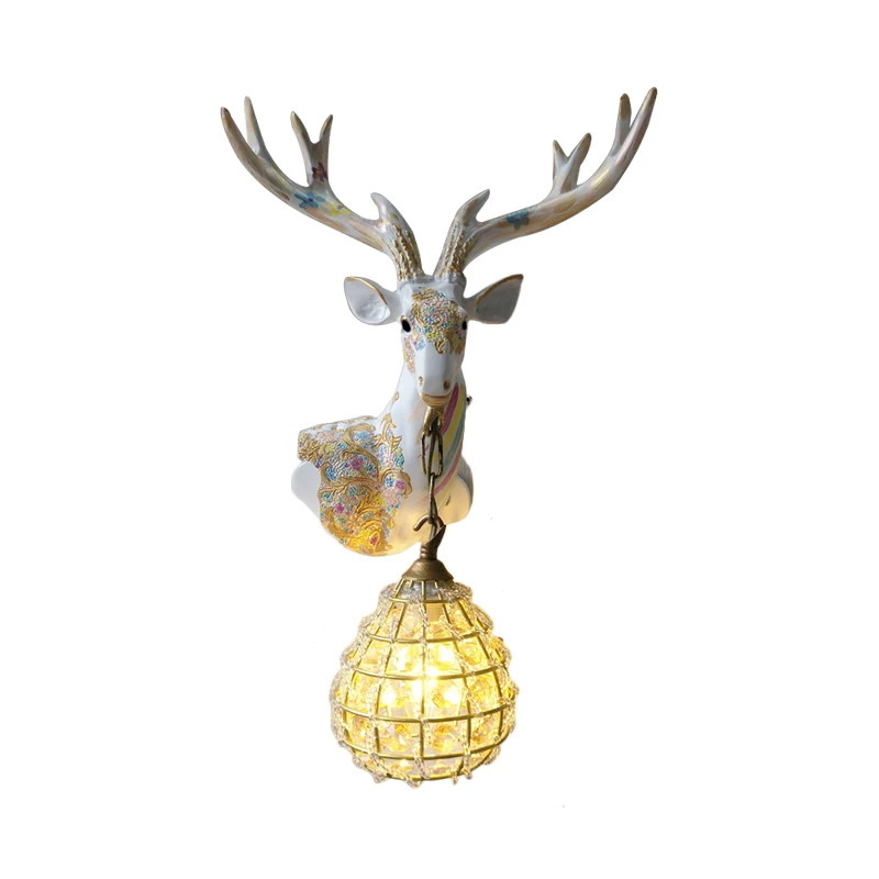 Silver/White/Gold Globe Sconce Lamp Traditional Crystal 1 Light Indoor Wall Mount Lighting Deer Deco, Right/Left White