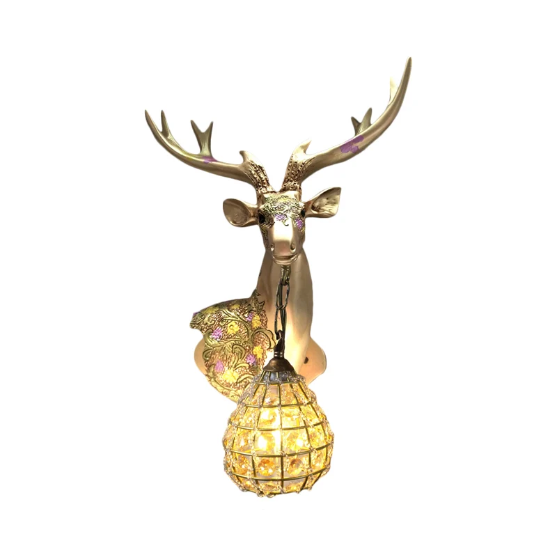 Silver/White/Gold Globe Sconce Lamp Traditional Crystal 1 Light Indoor Wall Mount Lighting Deer Deco, Right/Left White
