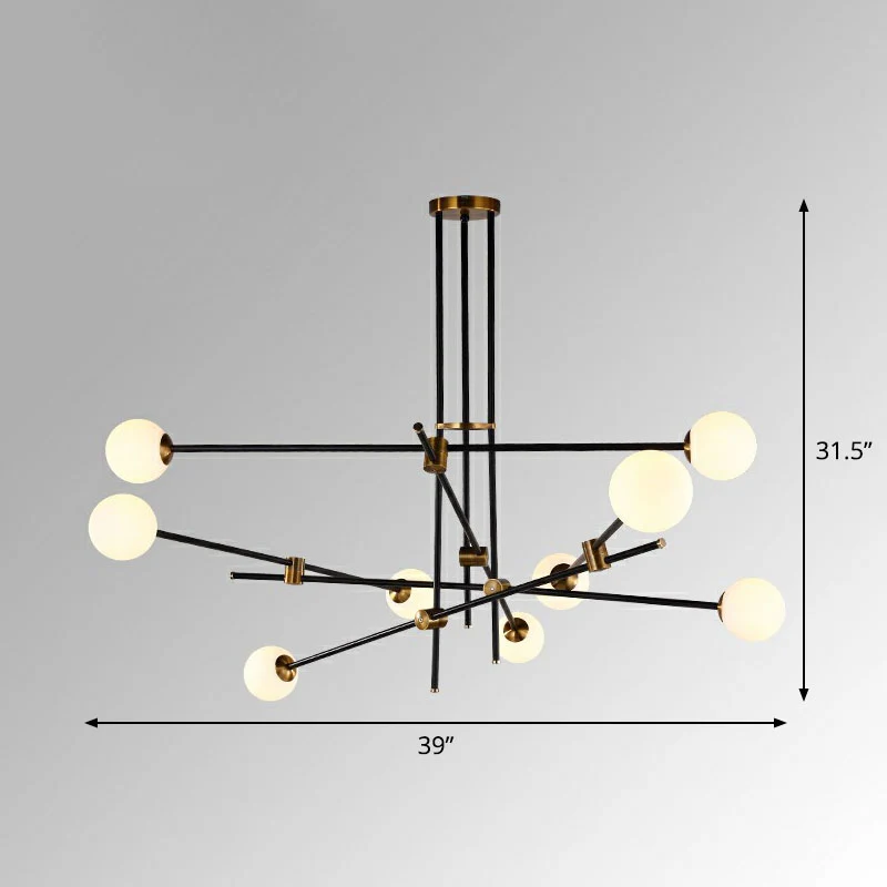Simplicity Linear Chandelier Van metaal Living Room Pendant Lighting Ball White Glass Shade Black Black