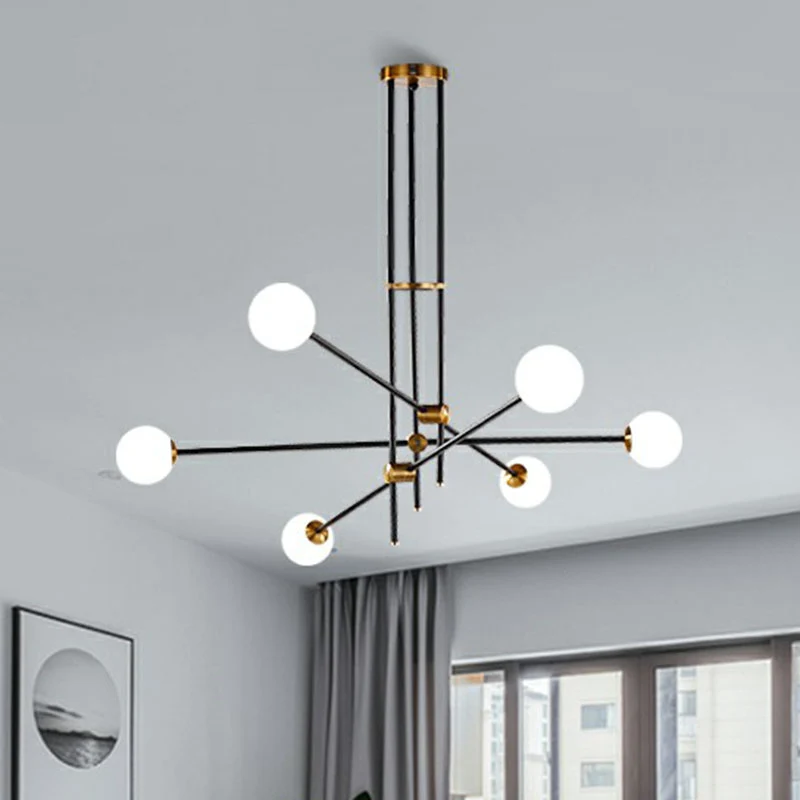 Simplicity Linear Chandelier Van metaal Living Room Pendant Lighting Ball White Glass Shade Black Black