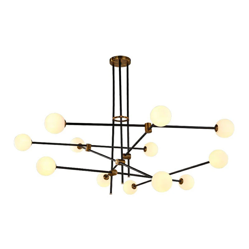Simplicity Linear Chandelier Van metaal Living Room Pendant Lighting Ball White Glass Shade Black Black