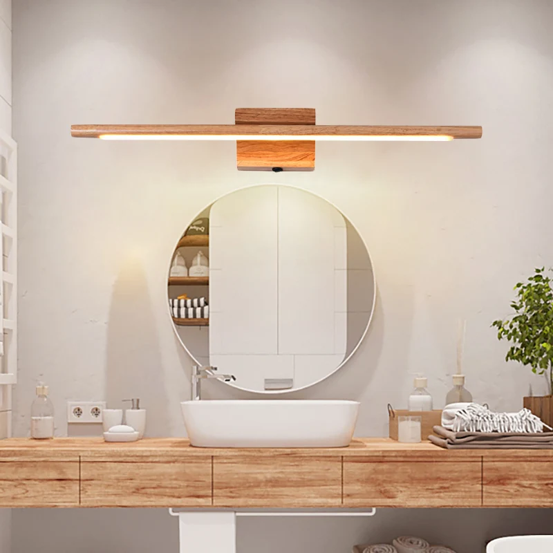 Slim Wood Vanity Sconce Lamp Modernist Led Natuurtint Wall Mounted Light Fixture White/Warm Light Wood