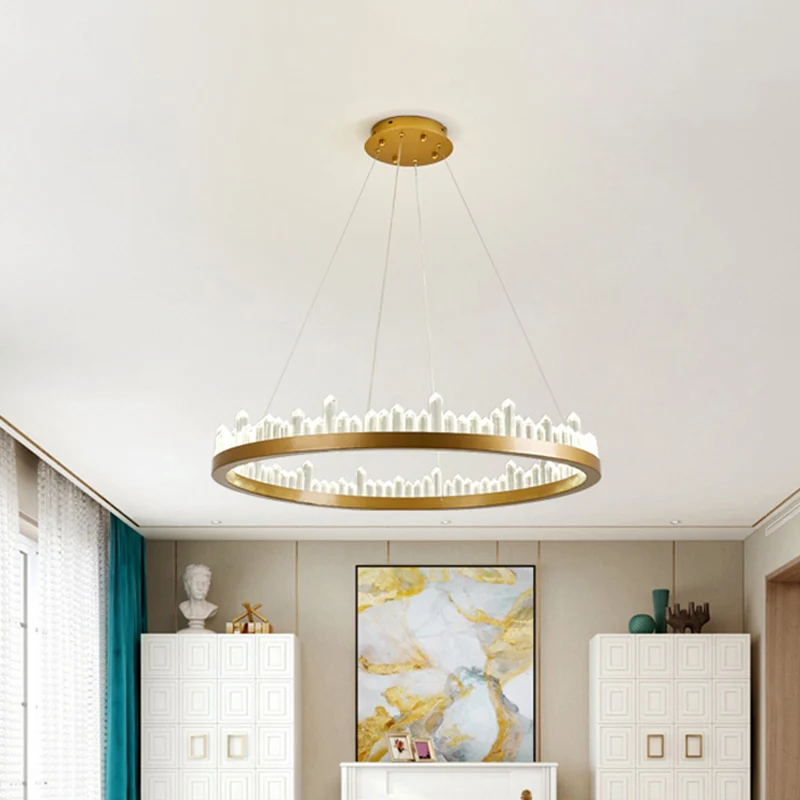 Small/Medium/Large Circle Hanging Lamp Minimalistic Crystal Dining Room LED Chandelier Black/Gold Black