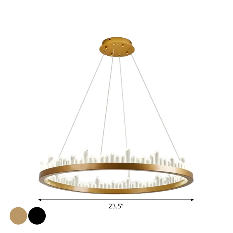 Small/Medium/Large Circle Hanging Lamp Minimalistic Crystal Dining Room LED Chandelier Black/Gold Black