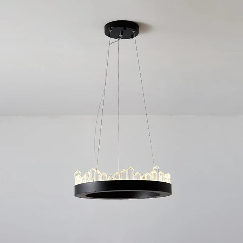 Small/Medium/Large Circle Hanging Lamp Minimalistic Crystal Dining Room LED Chandelier Black/Gold Black