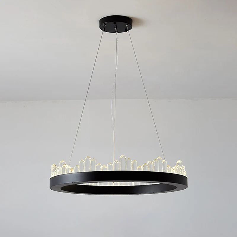 Small/Medium/Large Circle Hanging Lamp Minimalistic Crystal Dining Room LED Chandelier Black/Gold Black