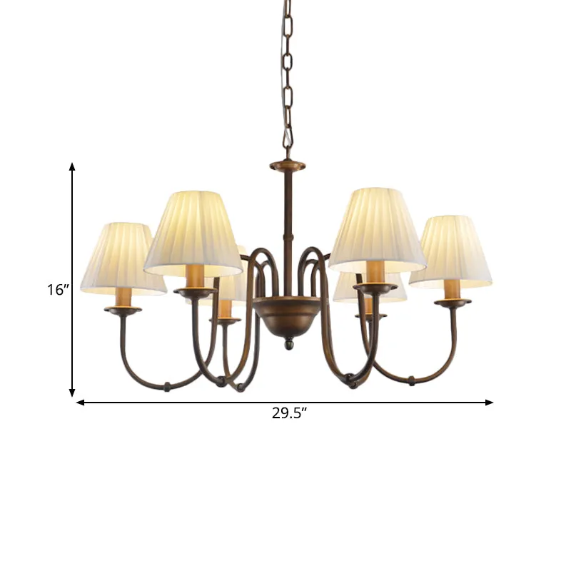 Sneeuwwit 3/6 Lights Chandelier Light Fixture Traditional Fabric Scroll Pendant Lamp Living Room Cone Shade White