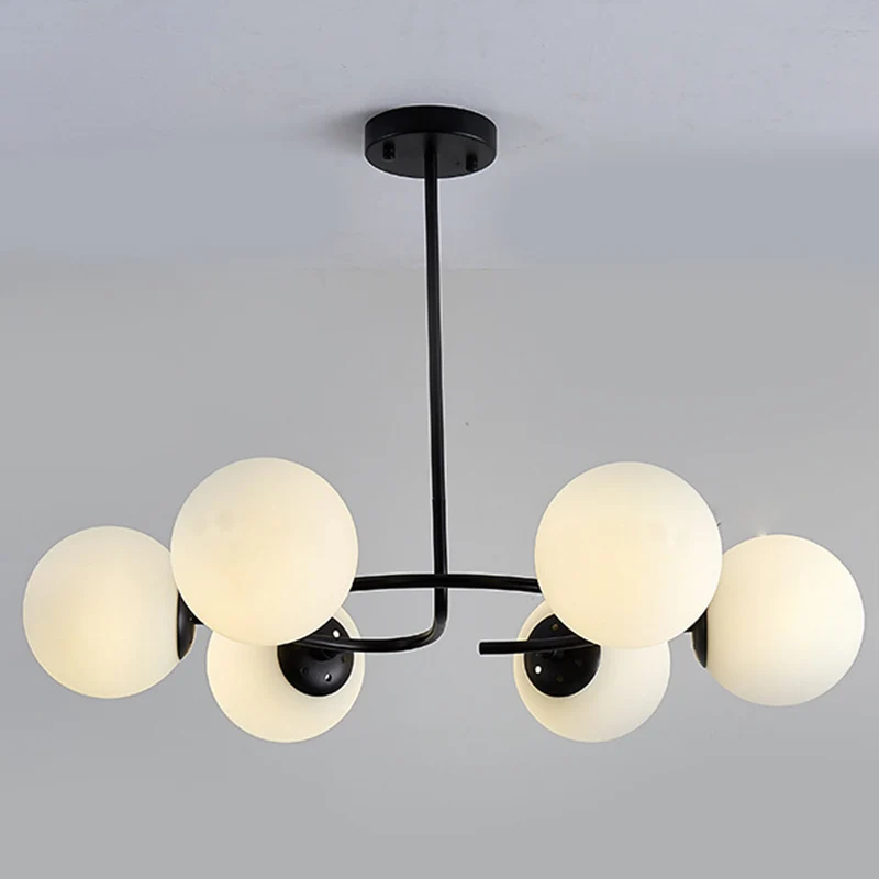 Sphere Chandelier Lighting Fixtures Modern Ivoor Glass Suspension Light Bedroom Gold