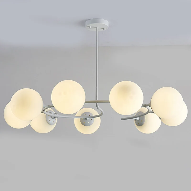 Sphere Chandelier Lighting Fixtures Modern Ivoor Glass Suspension Light Bedroom Gold