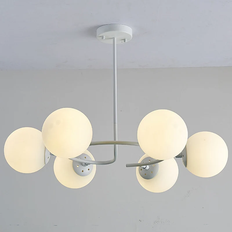 Sphere Chandelier Lighting Fixtures Modern Ivoor Glass Suspension Light Bedroom Gold