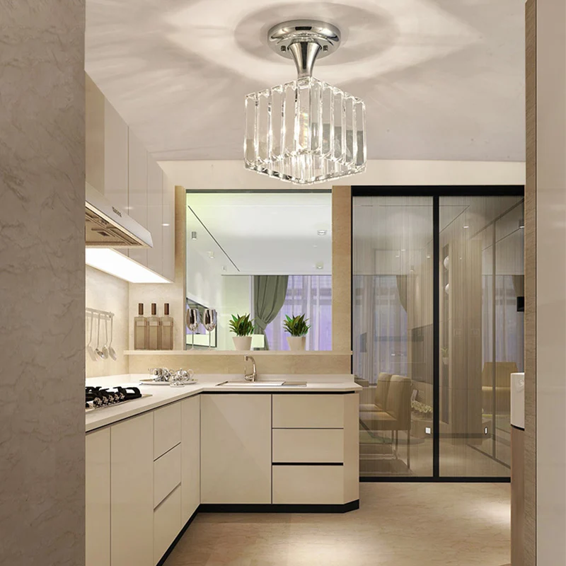 Spiral/Cone/Cylinder Kitchen Flush Light Eenvoudig Crystal 1 Light Chrome Ceiling Lighting Chrome