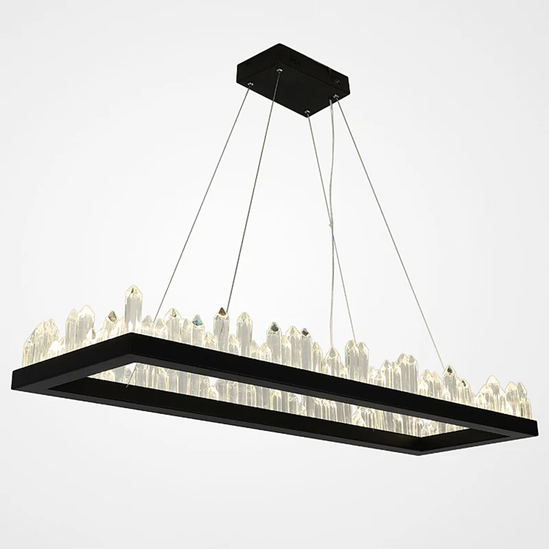 Strak Ring-Shape LED Chandelier Crystal Stick Living Room Hanging Light Black Black