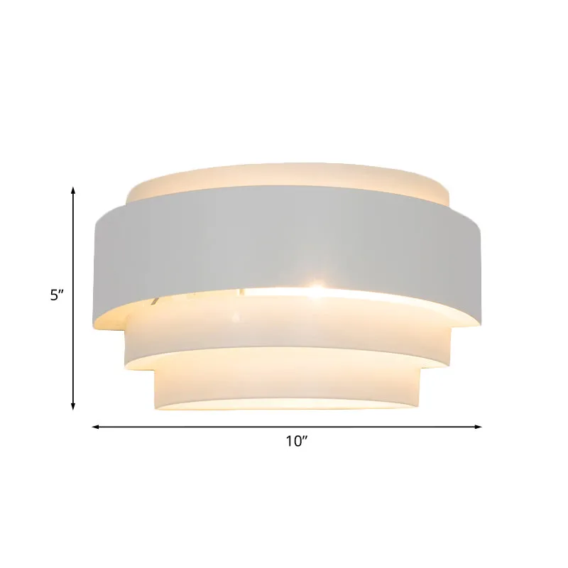 Tiered Wall Sconce Lamp Contemporain Metal 1 Bulb White Wall Mounted Light Etched Pattern Living Room White