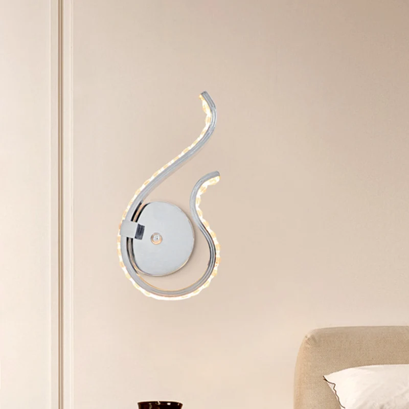 Twist Wall Light Sconce Modern Metal LED Bedside Wall Mounted Lamp Verchroomd, Warm/White Light Chrome
