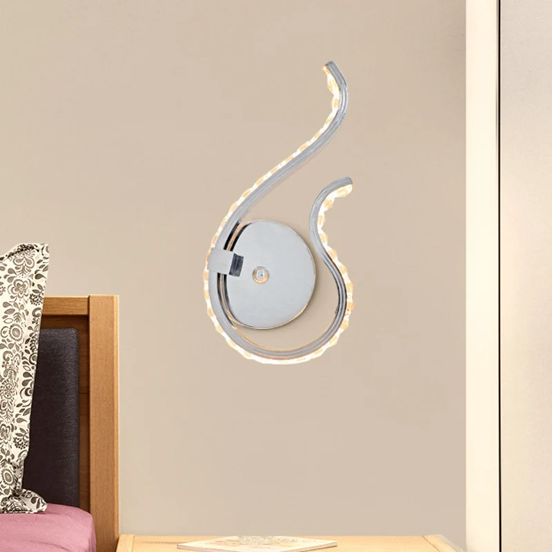 Twist Wall Light Sconce Modern Metal LED Bedside Wall Mounted Lamp Verchroomd, Warm/White Light Chrome