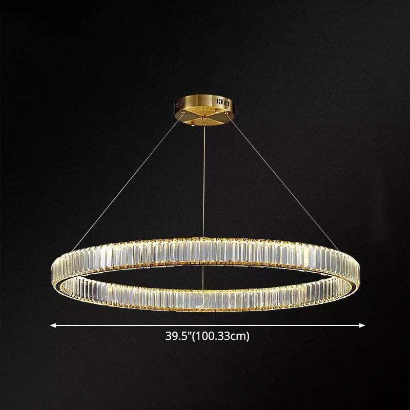 Ultra-modern Ring LED Chandelier Lamp Crystal Suspension Pendant Light Living Room Chrome