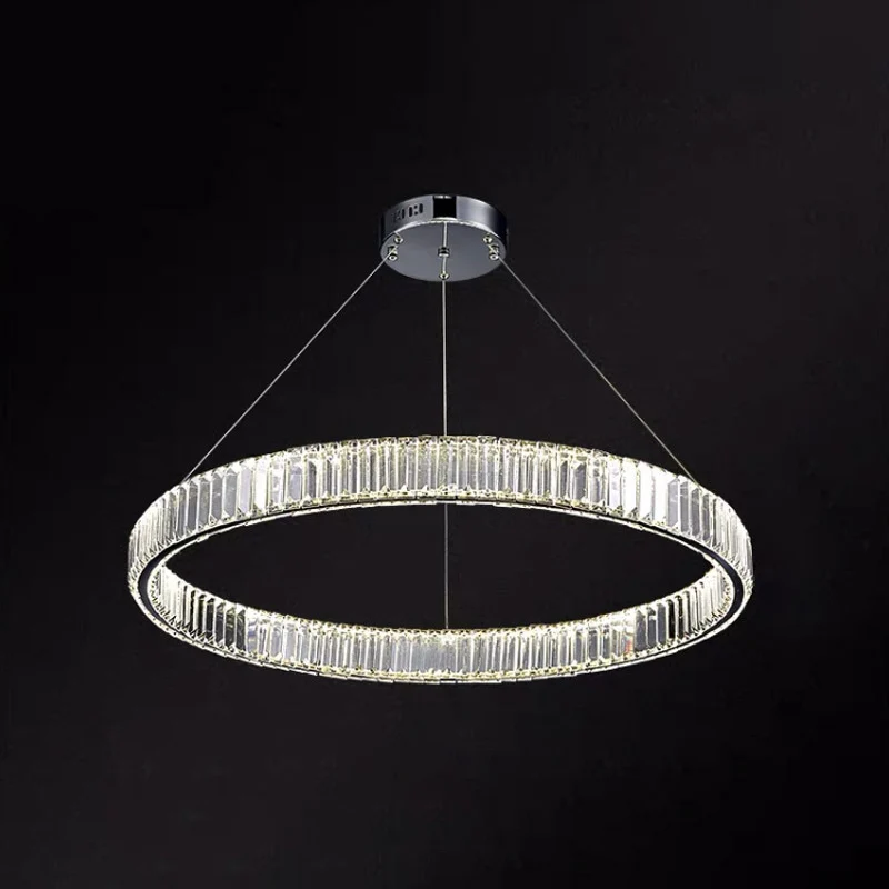 Ultra-modern Ring LED Chandelier Lamp Crystal Suspension Pendant Light Living Room Chrome