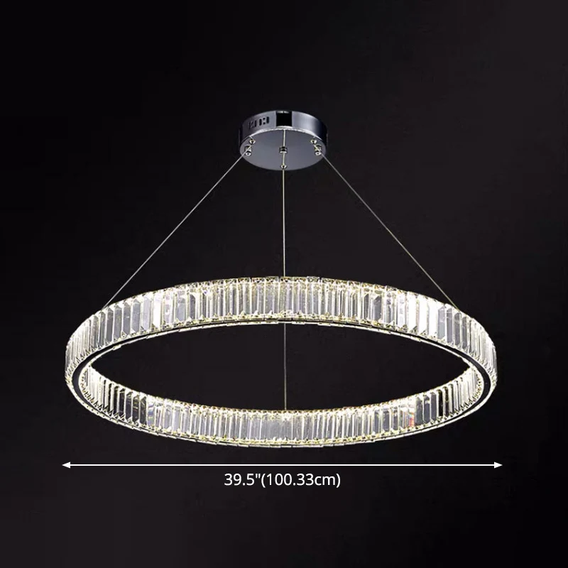 Ultra-modern Ring LED Chandelier Lamp Crystal Suspension Pendant Light Living Room Chrome
