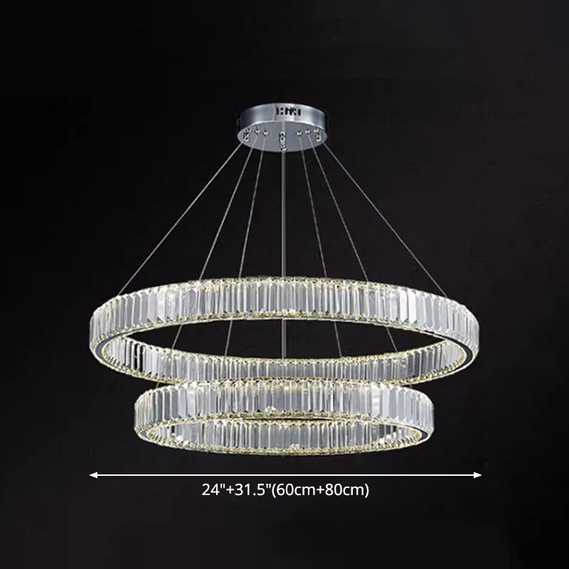 Ultra-modern Ring LED Chandelier Lamp Crystal Suspension Pendant Light Living Room Chrome