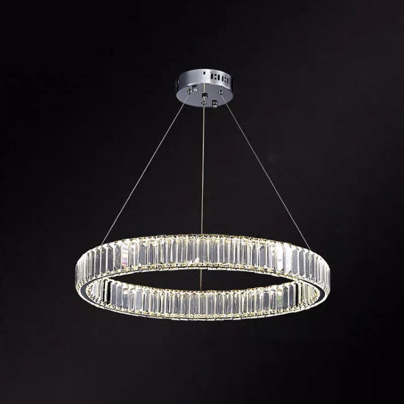 Ultra-modern Ring LED Chandelier Lamp Crystal Suspension Pendant Light Living Room Chrome