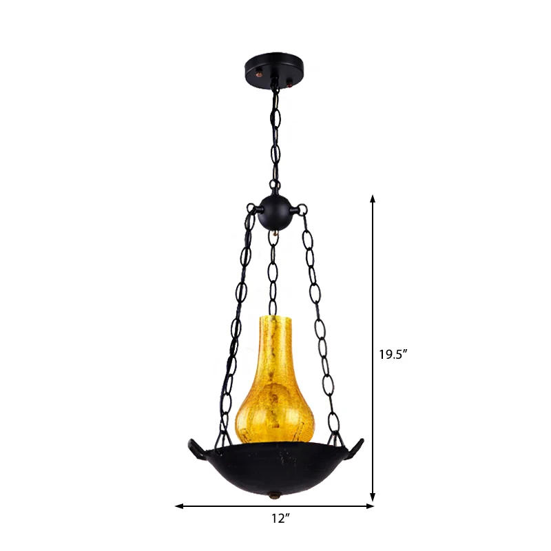 Vintage Vase Shade Pendant Lighting 1 Light Crackle Glazen Hanging Light Fixture Black/Brown Black