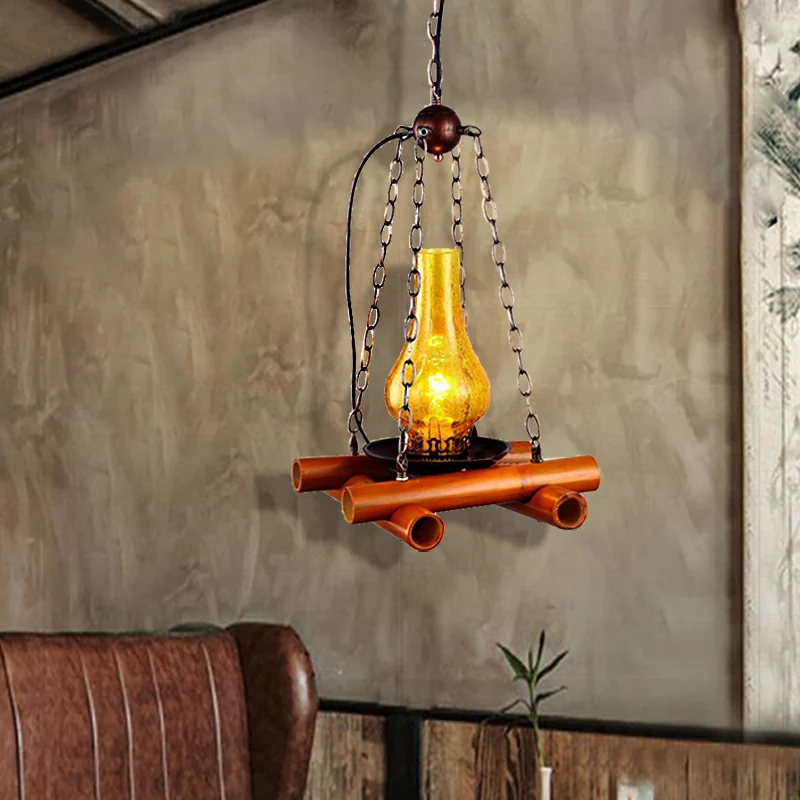 Vintage Vase Shade Pendant Lighting 1 Light Crackle Glazen Hanging Light Fixture Black/Brown Black
