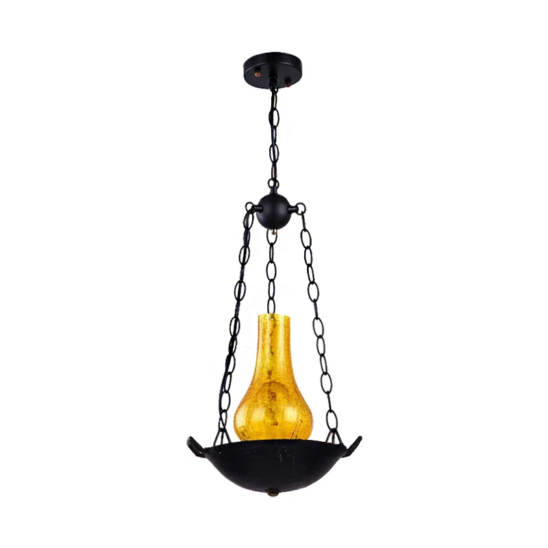 Vintage Vase Shade Pendant Lighting 1 Light Crackle Glazen Hanging Light Fixture Black/Brown Black