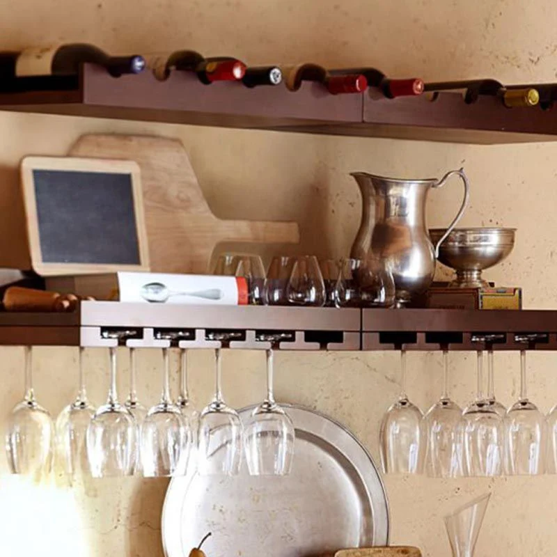 Wall Mounted Wooden Wine Bottle & Glaswerk Rack Mid-Century Modern Wine Holder White