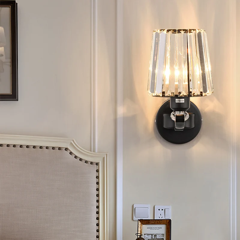 Wall Sconce Light Hedendaags Living Room Wall Mount Lamp Conic Crystal Shade Black Black
