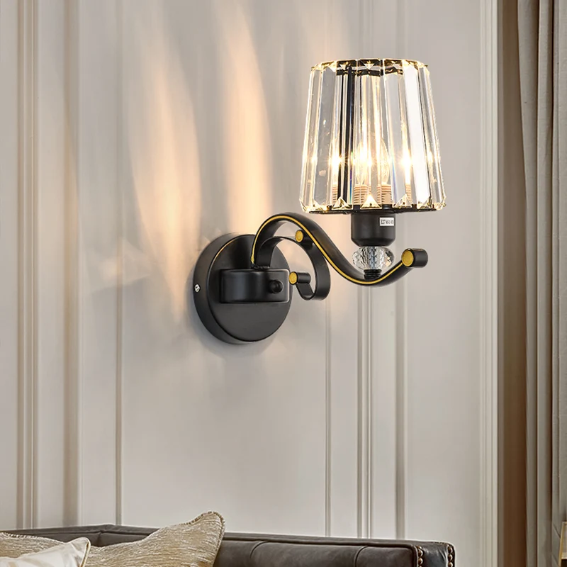 Wall Sconce Light Hedendaags Living Room Wall Mount Lamp Conic Crystal Shade Black Black