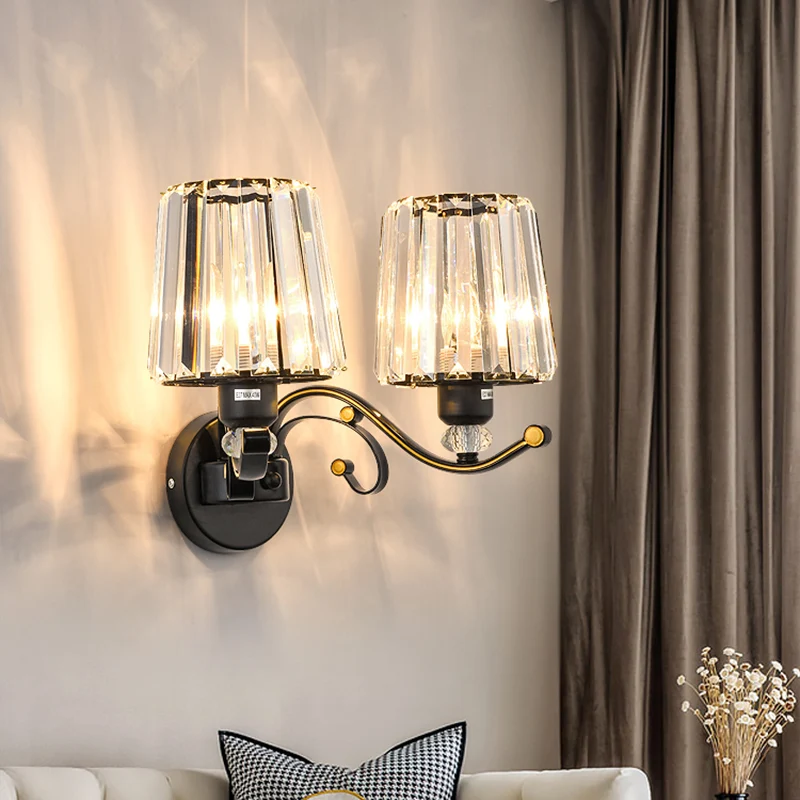 Wall Sconce Light Hedendaags Living Room Wall Mount Lamp Conic Crystal Shade Black Black
