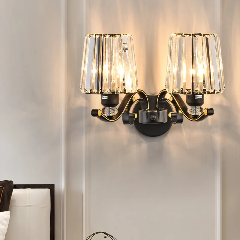Wall Sconce Light Hedendaags Living Room Wall Mount Lamp Conic Crystal Shade Black Black