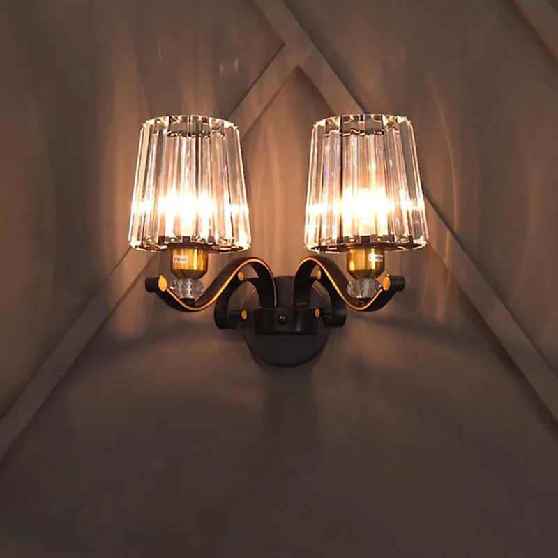 Wall Sconce Light Hedendaags Living Room Wall Mount Lamp Conic Crystal Shade Black Black