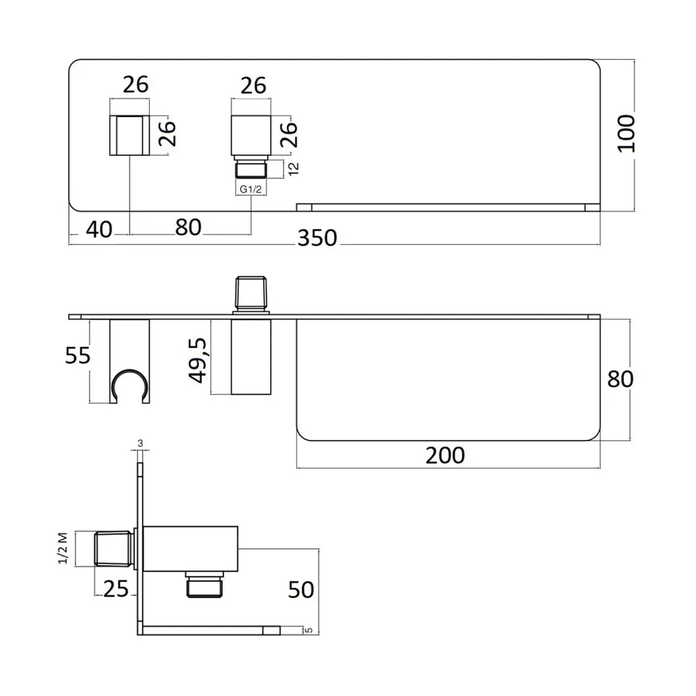 Water intake shelf fixed shower holder geel koper