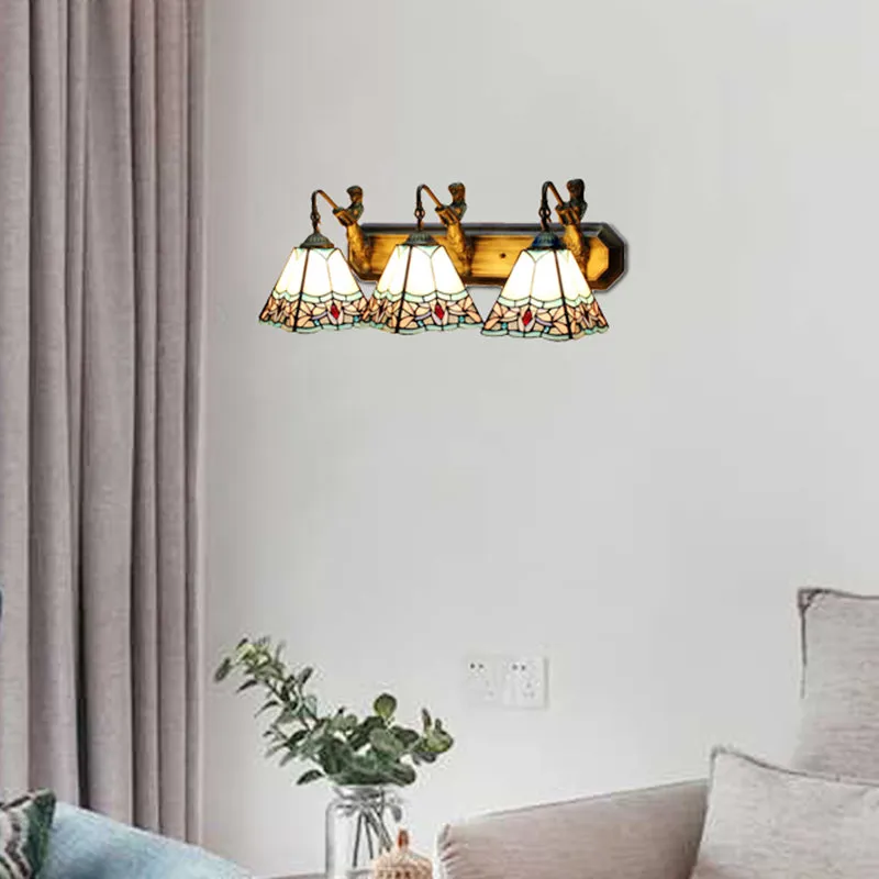 White Glazen Trapezoid Wall Mounted Light Tiffany 3 Heads Orange/Blue Sconce Light Fixture Blue