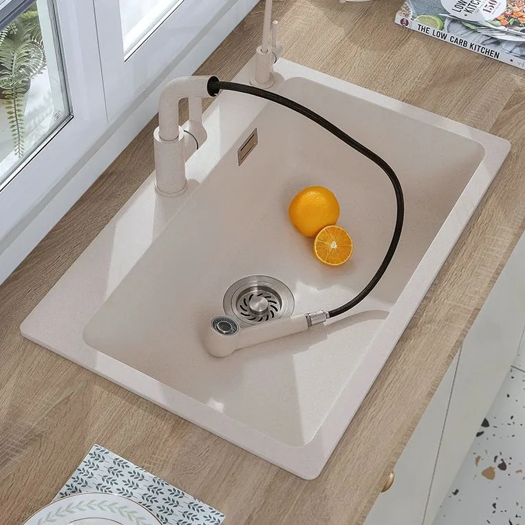 White Quartz Kitchen Sink Één Bowl Sink Basket Strainer 21