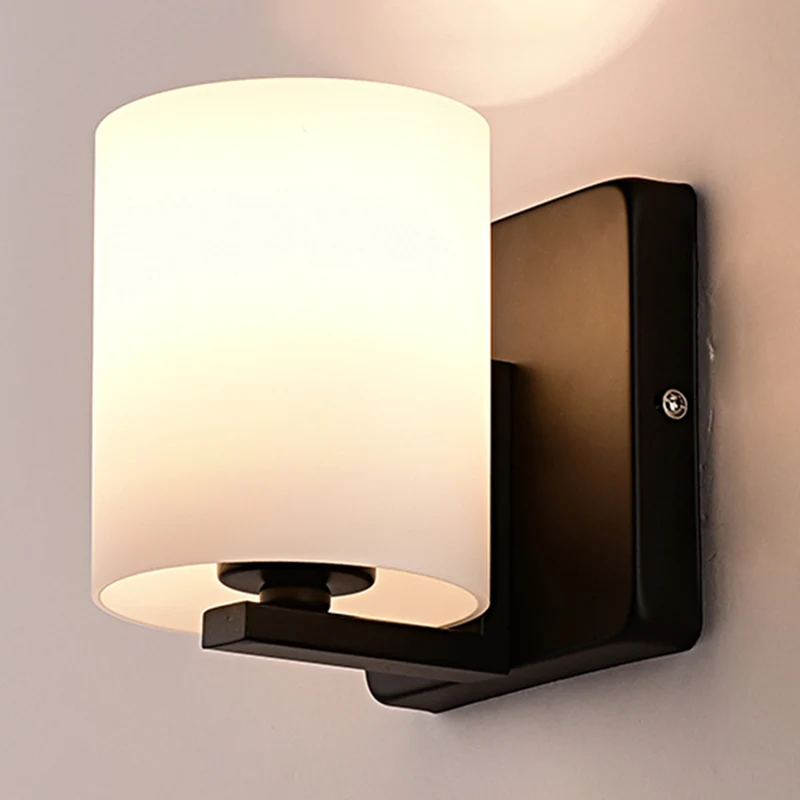 White Shade Sconce Light Black Base 1 Light Contemporain Style Milk Glass Wall Sconce Living Room Black