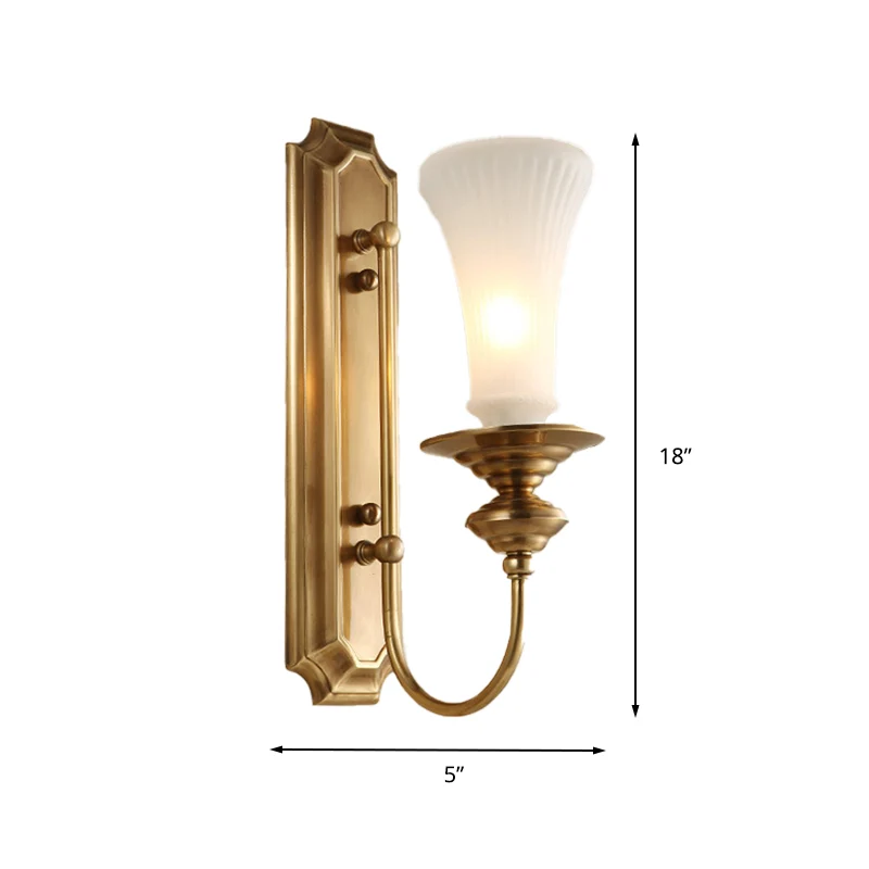 Wide Flare Wall Lamp Traditional Ivoor Glass 1/2 Bulbs Brass Sconce Light Fixture Bedroom Brass