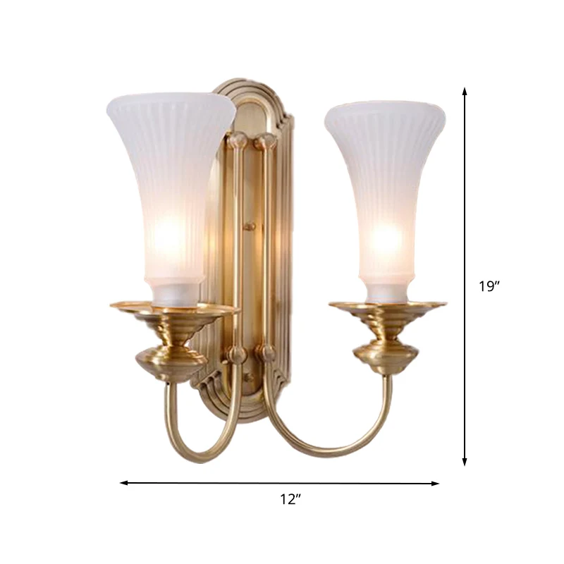 Wide Flare Wall Lamp Traditional Sneeuwwit Glass 1/2 Bulbs Brass Sconce Light Fixture Bedroom Brass