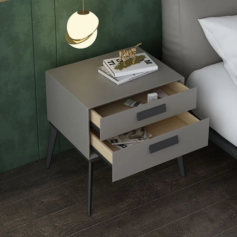 Wooden and Leather Bedside Cabinet Modern Sober Bedside Table Drawers Off