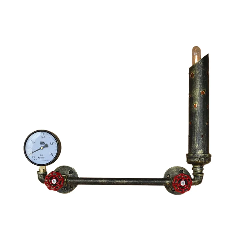 Wrought Iron Tubed Sconce Lighting Valve and Gauge Retro 1 Light Living Room Wall Sconce Lamp Aged Brass/Black Black