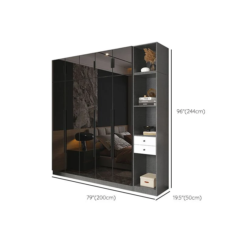 Zwart Color Glass Wardrobe Soft Close Door Wardrobe Closet Home 38l